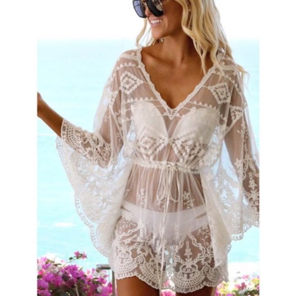 Chic Gypsy Lace Beach Cover up - white - Picture 4 of 6